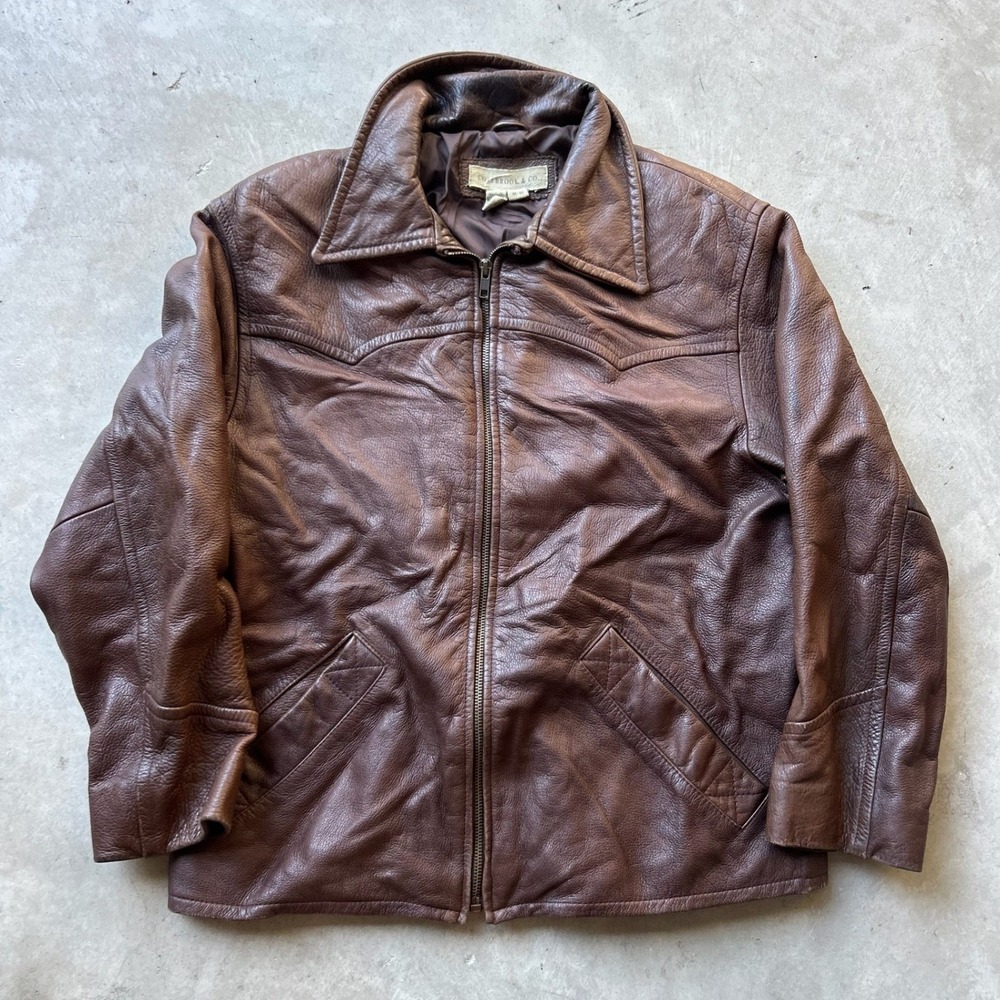 Vintage Colebrook & Co Brown Leather Jacket Mens M Full Zip Western Moto Biker